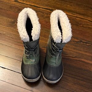 Sorel Black and Green Kids Snow Boots